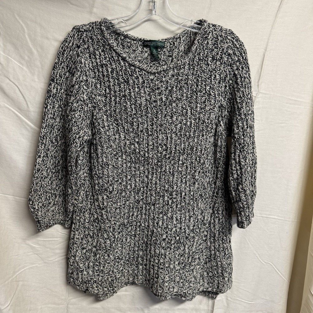 Vintage Lauren Jeans Co Knit Cotton Sweater 3/4 Sleeve Medium Ralph Lauren